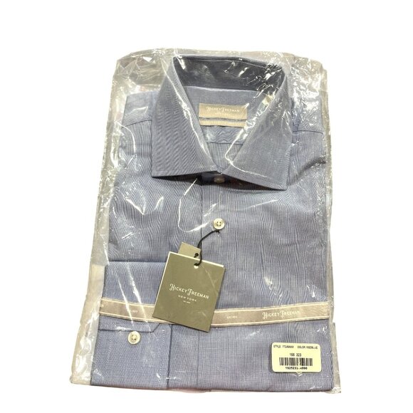 Hickey Freeman Luxury Micro Textured Blue Dress Shirt Professional Tailored Mens